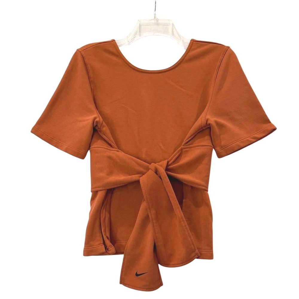 Nike Dri-FIT Short Sleeve Yoga Wrap Tie Top Burnt Orange Rust Size Medium